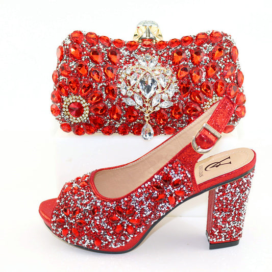 Women's Formal Heel Sandals For Night Club | Bag With Rhinestone Shoes.