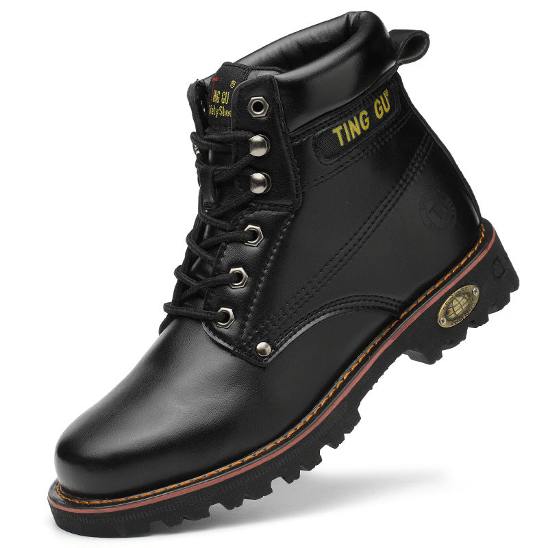 High-cut Work Boots Yellow Tendon Bottom Anti-smashing High-tube Half-boots Safety Training Boots