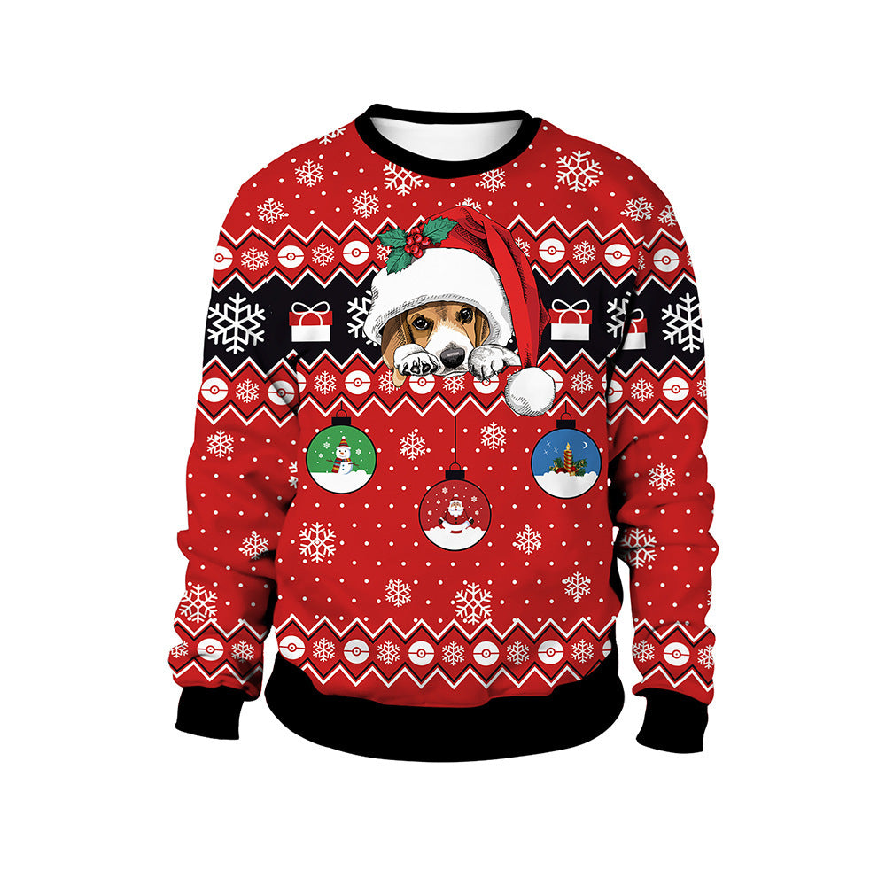 Warm women's sweater with round neck and Christmas print