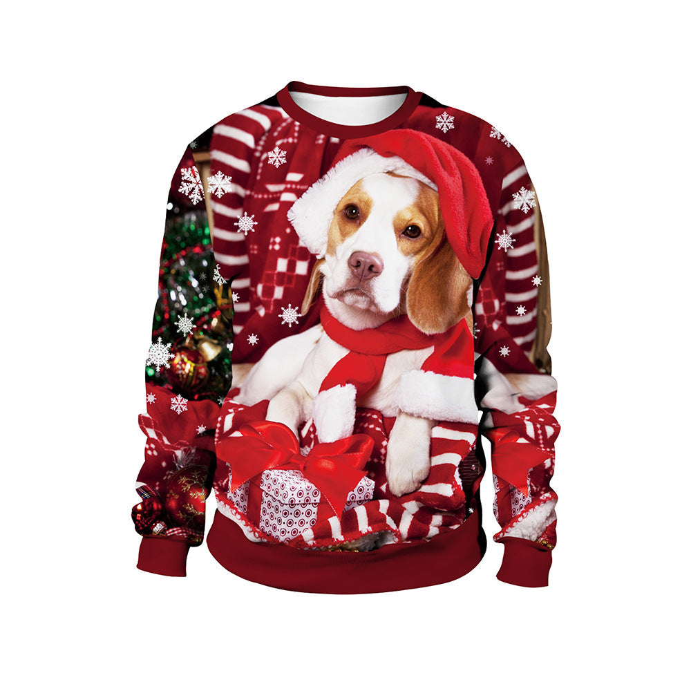 Warm women's sweater with round neck and Christmas print