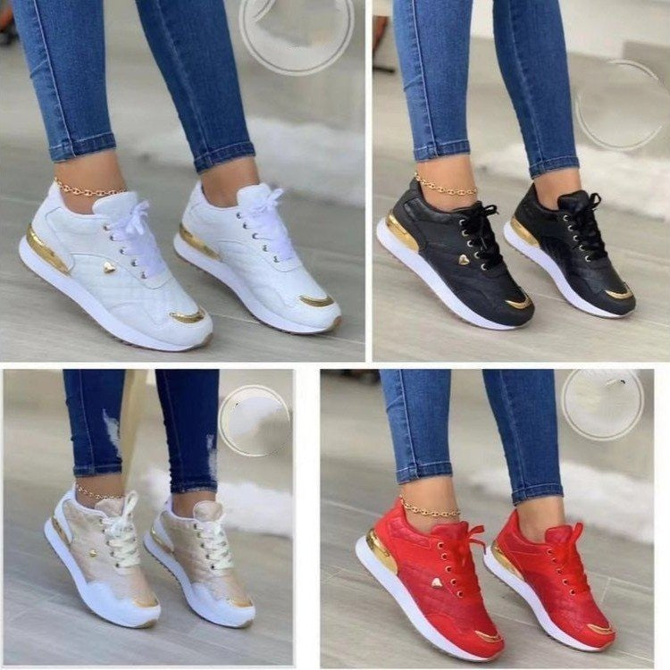 Autumn And Winter Women's Lace Up Plaid Shoes With Thick Soles