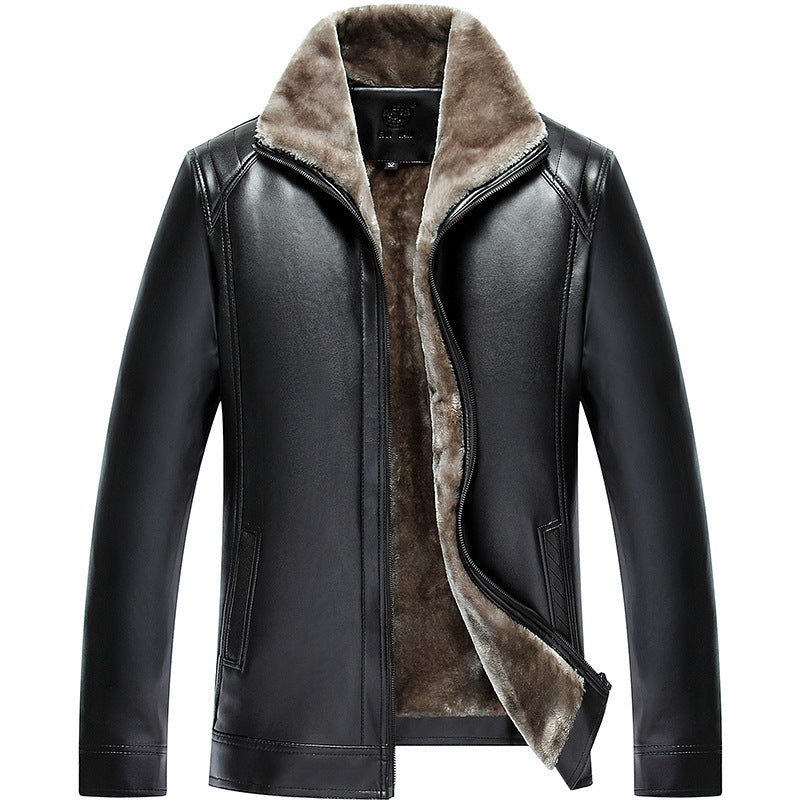 Men's Elegant Plush Thick Leather Cotton Jacket  For Winter