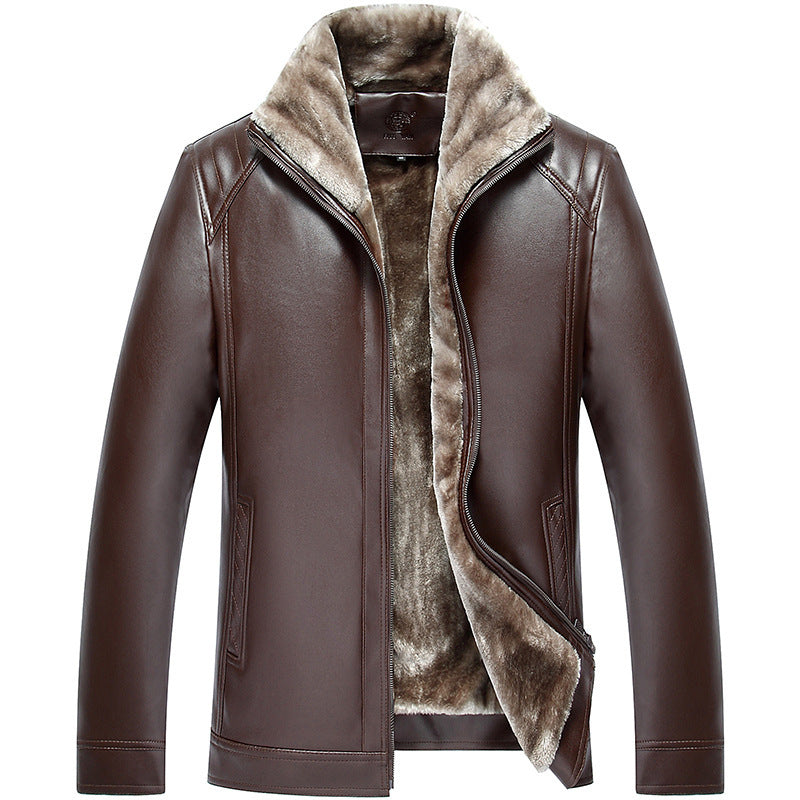 Men's Elegant Plush Thick Leather Cotton Jacket  For Winter