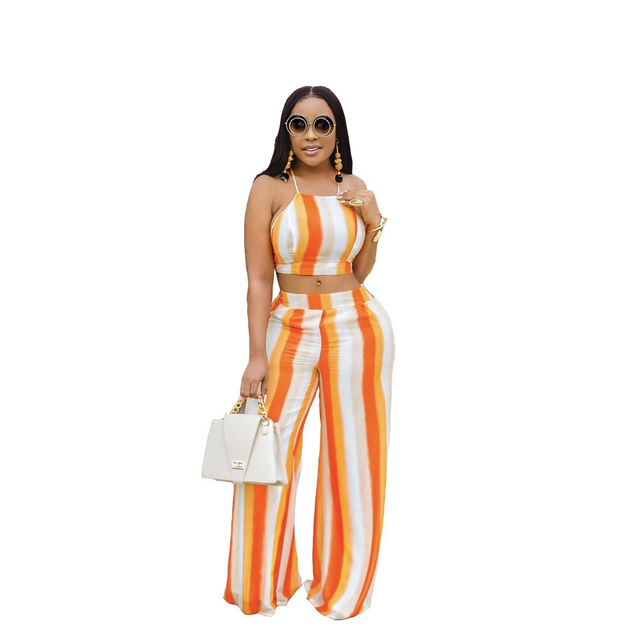 Women Sexy Orange High Waisted Pant Tracksuit