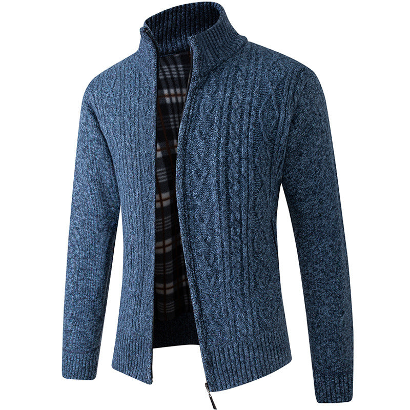 Men Plus Velvet Thick Knit Sweater Cardigan Sweater Father Wear Warm Jacket
