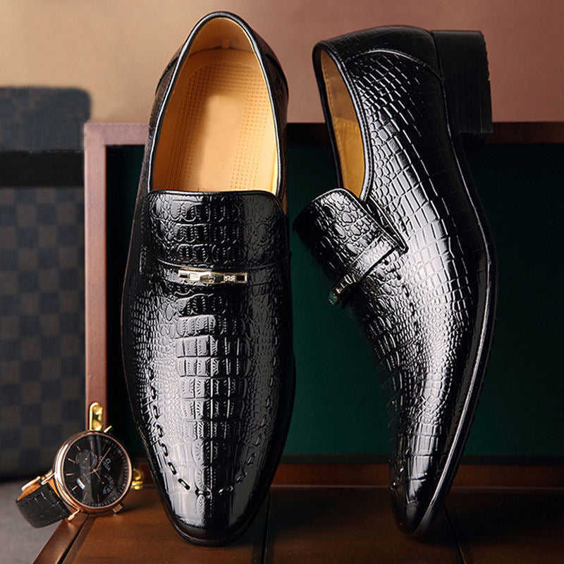Ov Shoes 3195 Crocodile-Print Men's Leather Shoes Large Size Low-Help Men's Casual Single Shoes Embossed Leather Shoes Men
