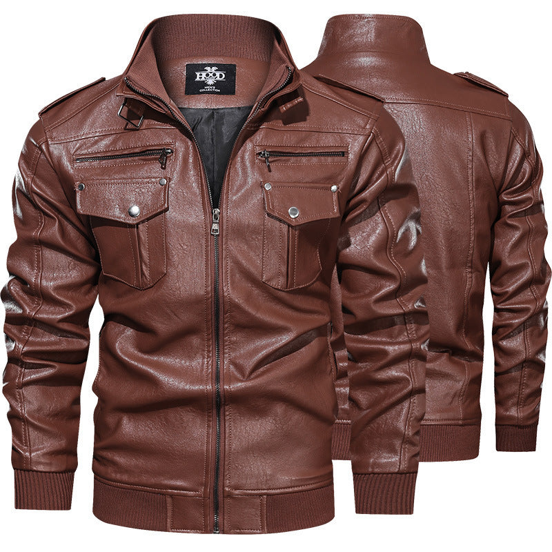 Leather Jacket Spring And Autumn Men'S Jacket Sports Leather Jacket Washed Retro Leather Jacket