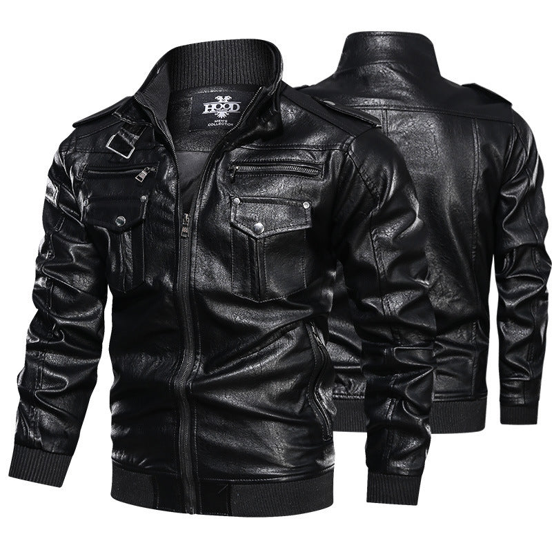 Leather Jacket Spring And Autumn Men'S Jacket Sports Leather Jacket Washed Retro Leather Jacket