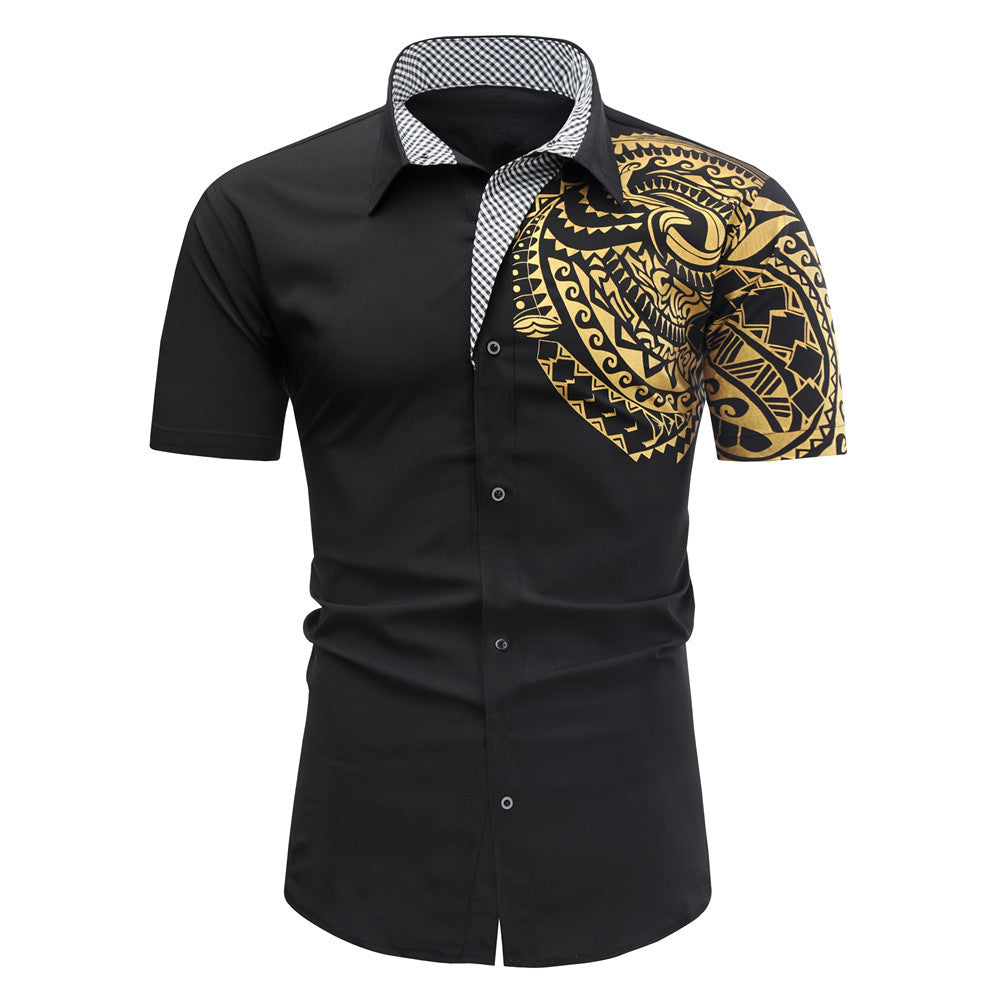 Men's Black Or Red Wine Slim Fashion Short Sleeve Shirt