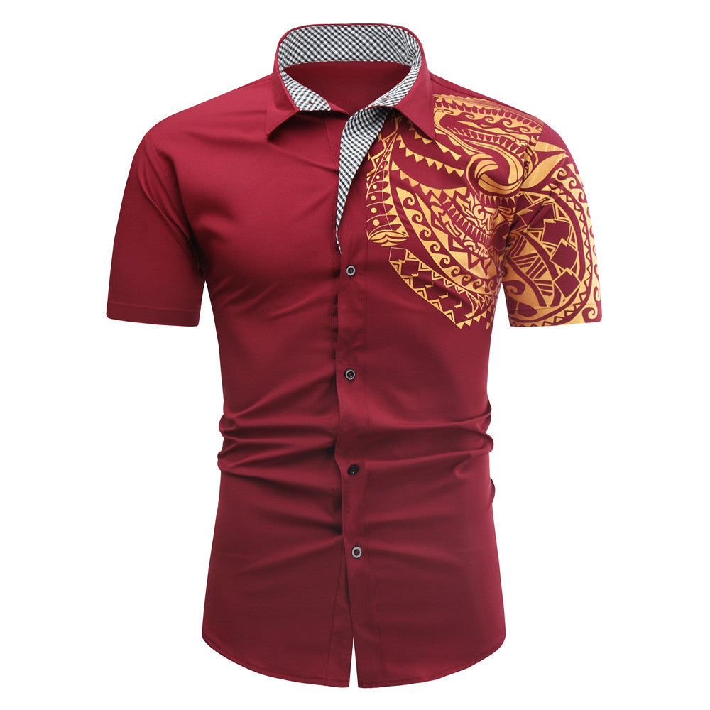 Men's Black Or Red Wine Slim Fashion Short Sleeve Shirt