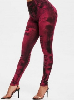 Seamless Fake Ripped Corset Imitation Denim Leggings Women'S Outer Wear High-Waist Printed Pants