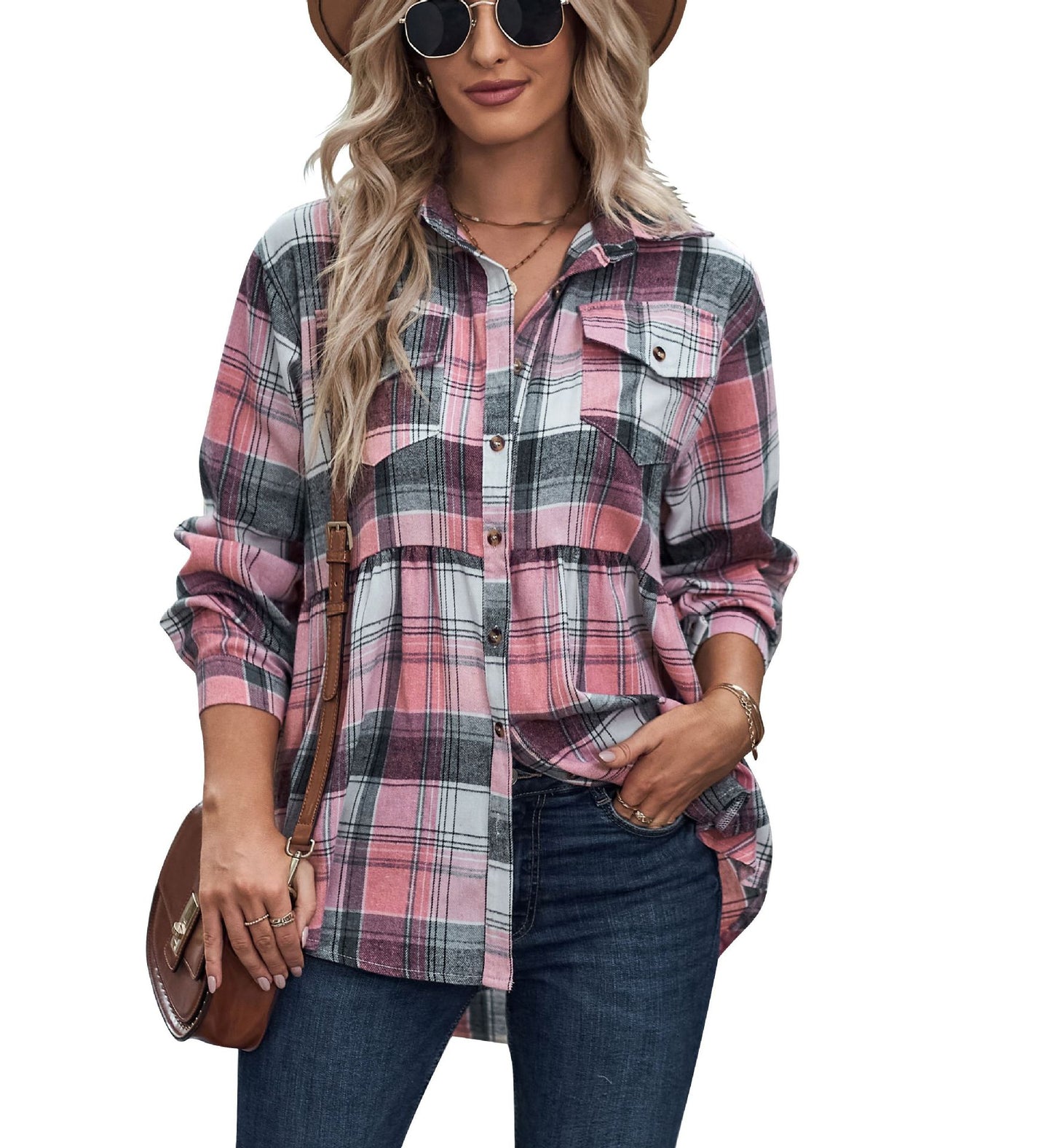 Women's Casual Check Shirt In Europe And America