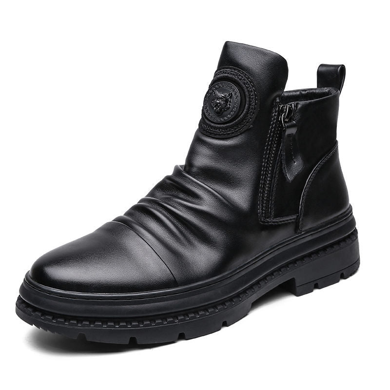 Men's Black High-top Tactical Military Boots For Increase Height And Keep Warm