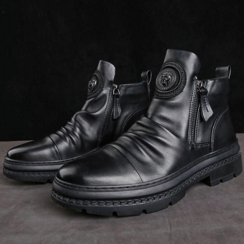 Men's Black High-top Tactical Military Boots For Increase Height And Keep Warm