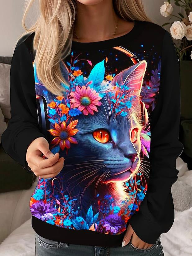Casual Top Printed 3D Dense Round Neck Sweater Women's Printed Wear