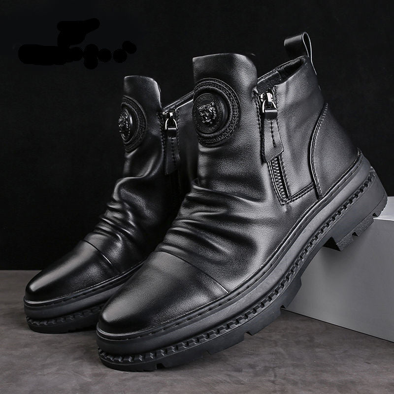 Men's Black High-top Tactical Military Boots For Increase Height And Keep Warm