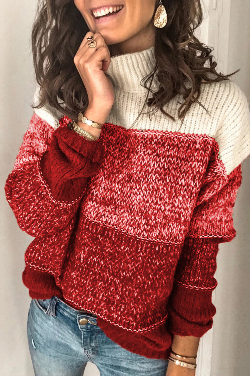 Contrasting high neck sweater