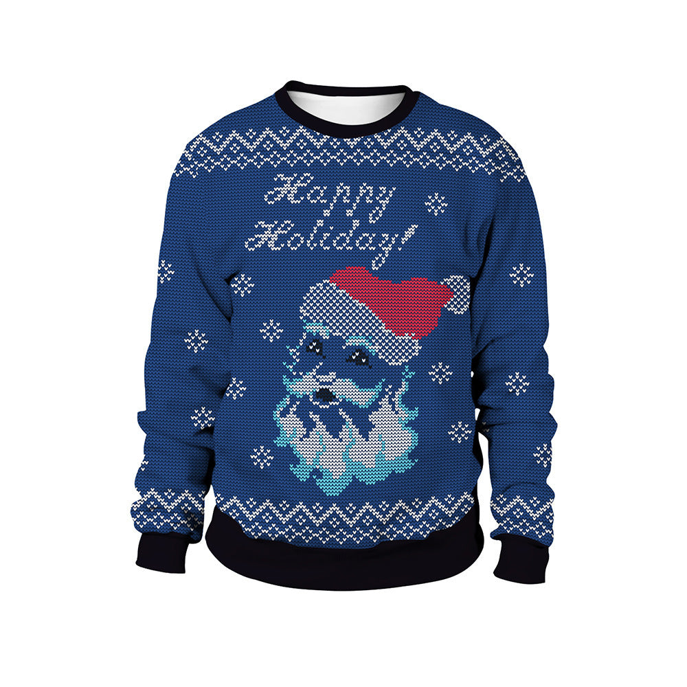 Warm women's sweater with round neck and Christmas print