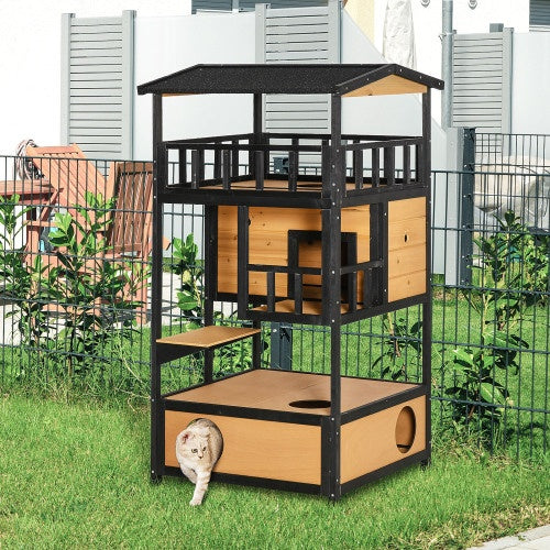 Wooden Patio Cat House | Pet Shelter Kitten