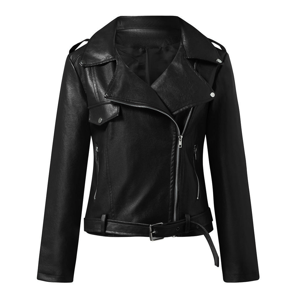 Women's Short PU Leather Motorcycle Coat  | Slim Jacket For Winter