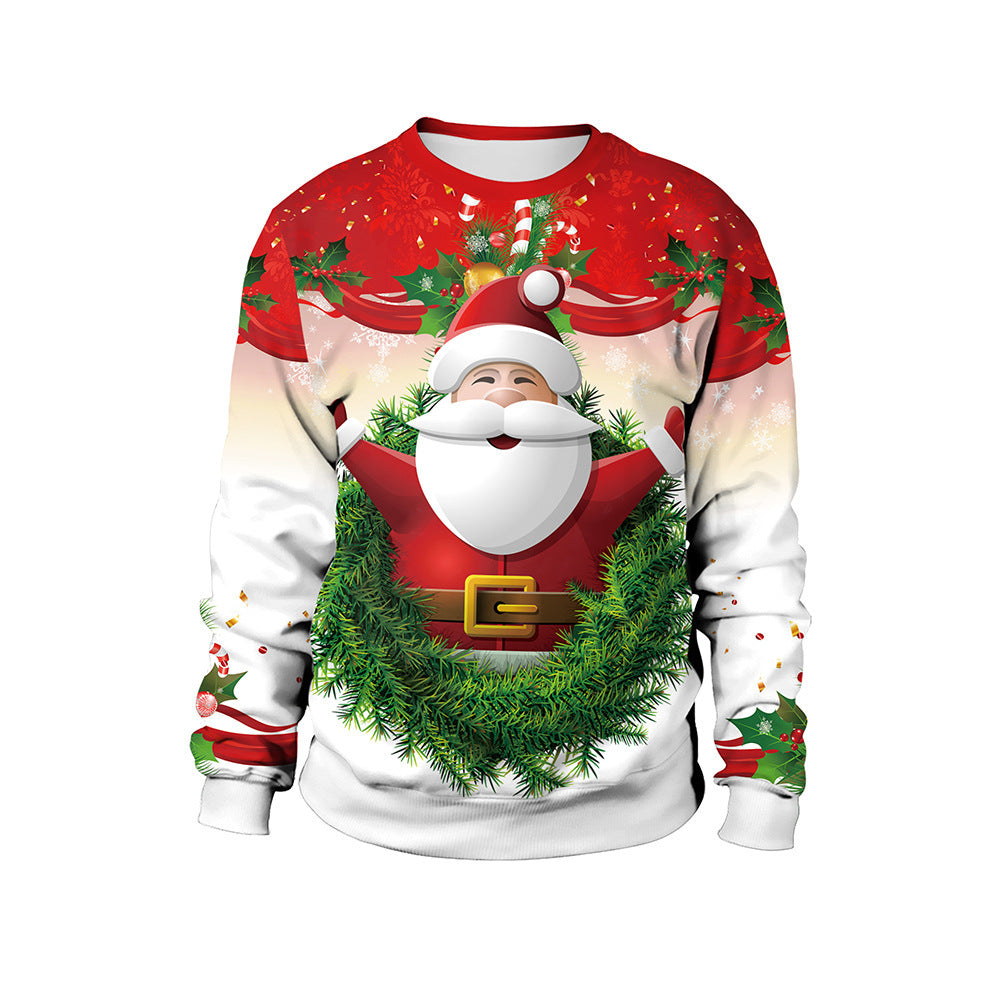 Warm women's sweater with round neck and Christmas print