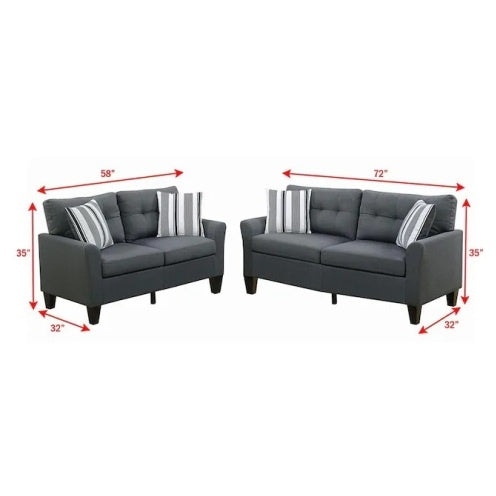 Elegant Living Room Furniture 2pc Sofa Set And Loveseat Charcoal Glossy