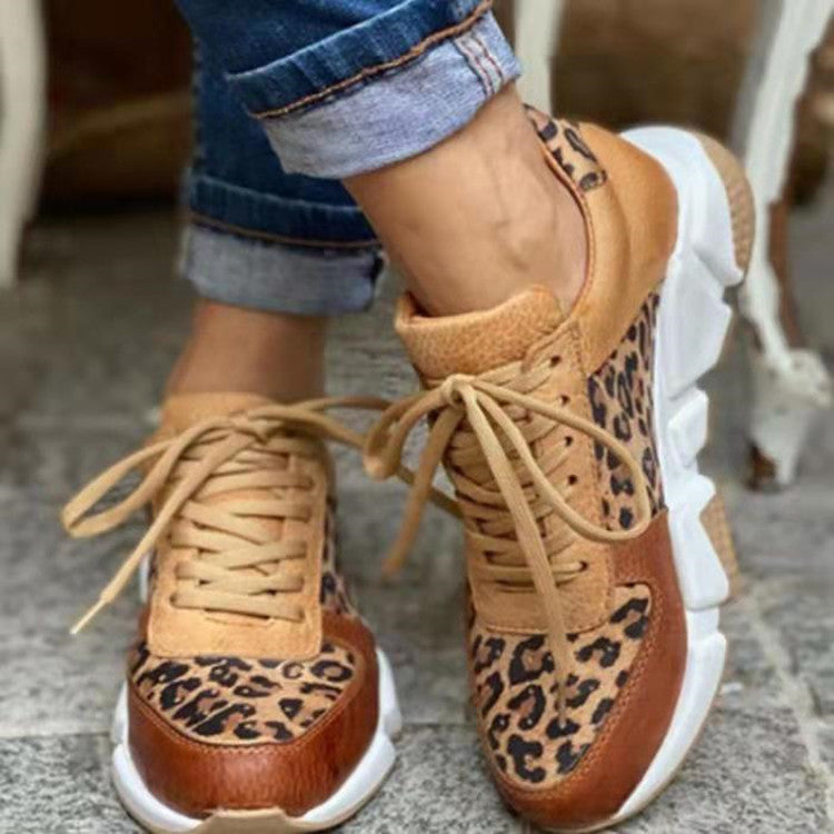 Platform Low-top Casual Shoes Round Toe Front Lace-up Color Matching