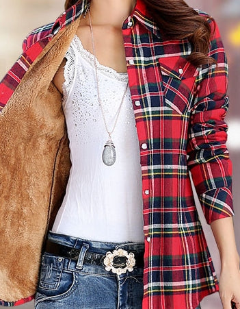 Women's British Long Sleeved Plaid Shirt  For Casual Use At Home Or For A Walk