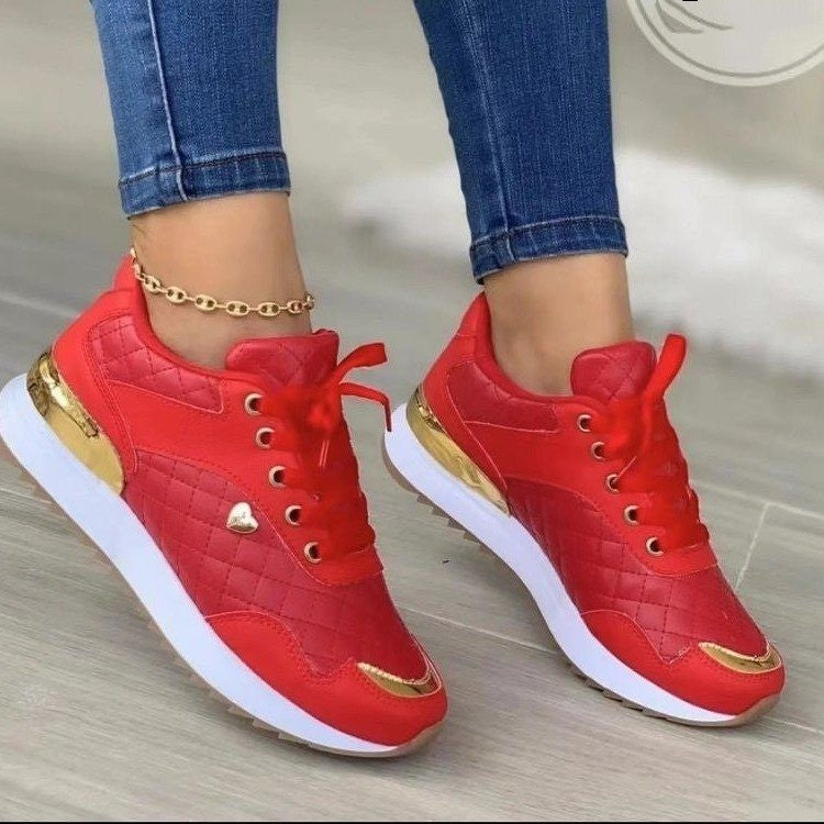 Autumn And Winter Women's Lace Up Plaid Shoes With Thick Soles