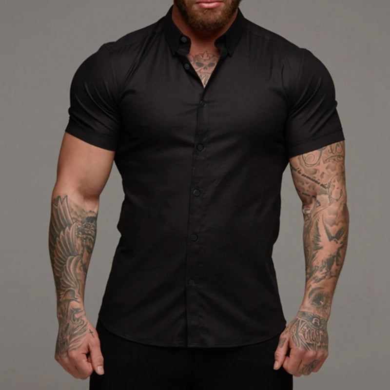 Men's Lapel Shirt Stretch Thin Solid Color Athleisure