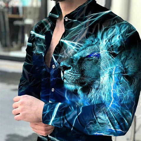 Large Size Men's Casual Fashion 3D Digital Printing Long Sleeve Shirt
