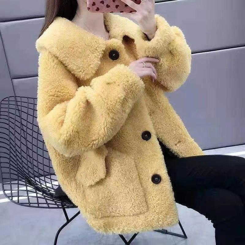 Thickened Warm Leather Plush Coat For Women