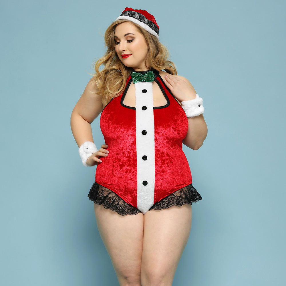 Sexy and Scandalous One Piece Red Christmas Plus Size Lingerie for Seduction