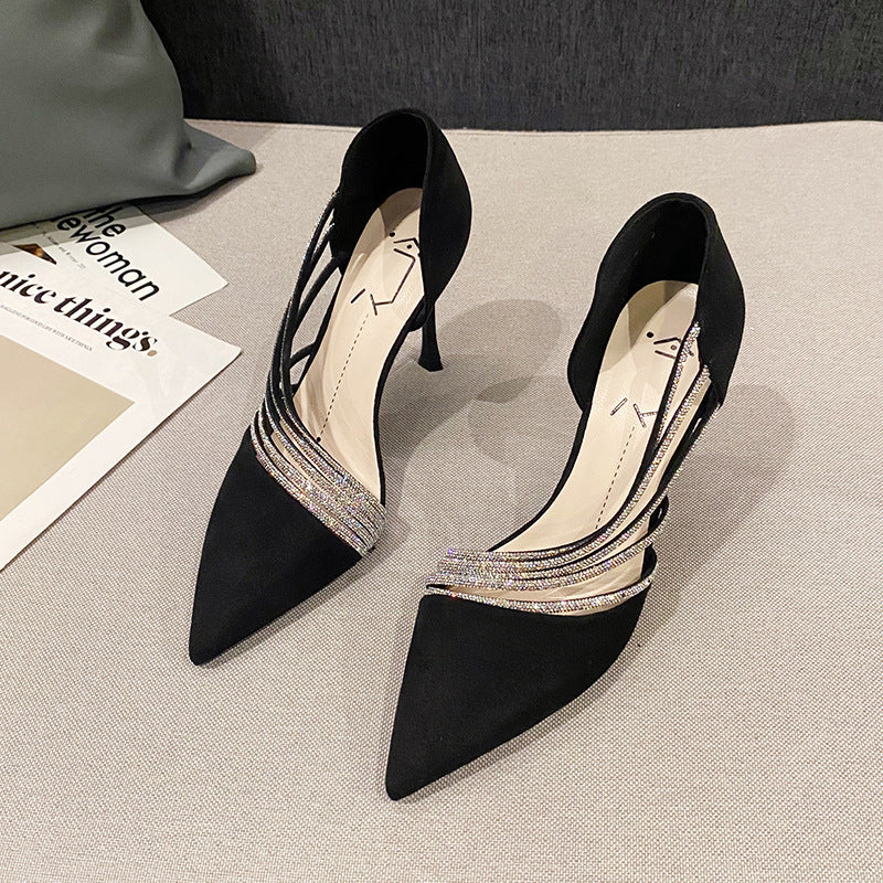 Spring And Summer New Fashion Rhinestone Casual Pointed High Heels