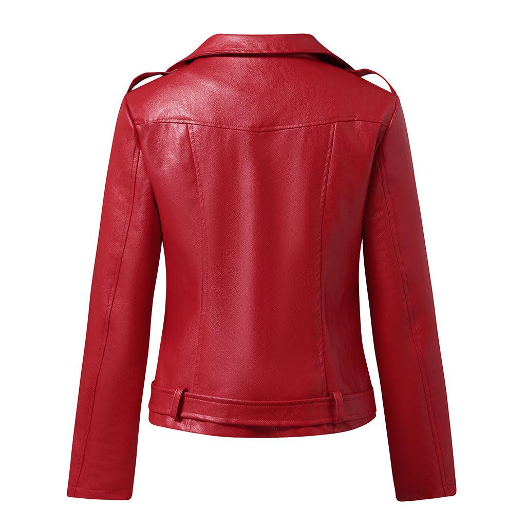 Women's Short PU Leather Motorcycle Coat  | Slim Jacket For Winter