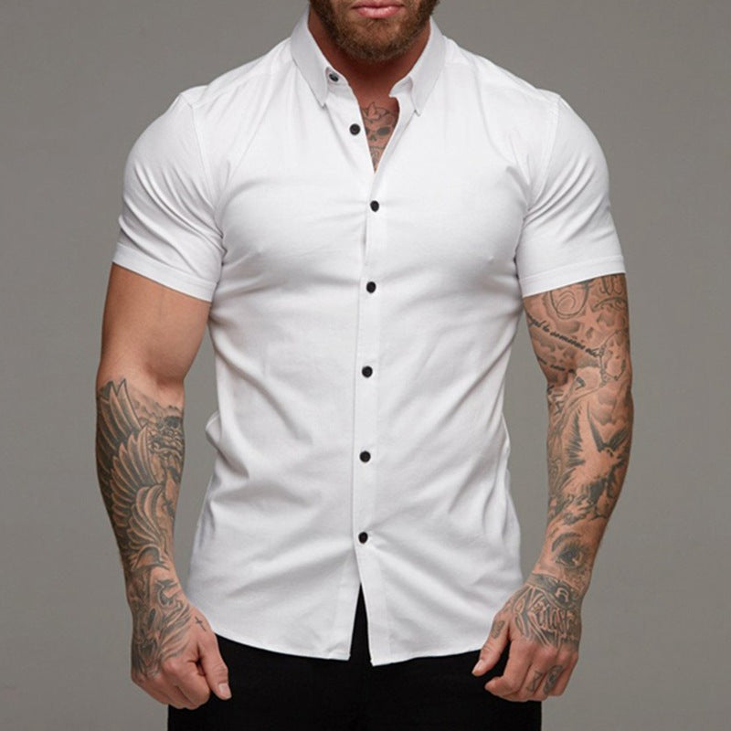 Men's Lapel Shirt Stretch Thin Solid Color Athleisure