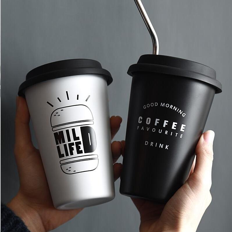 Coffee ROKEN Stainless Steel Cups with Lids  350ML To Start The Day