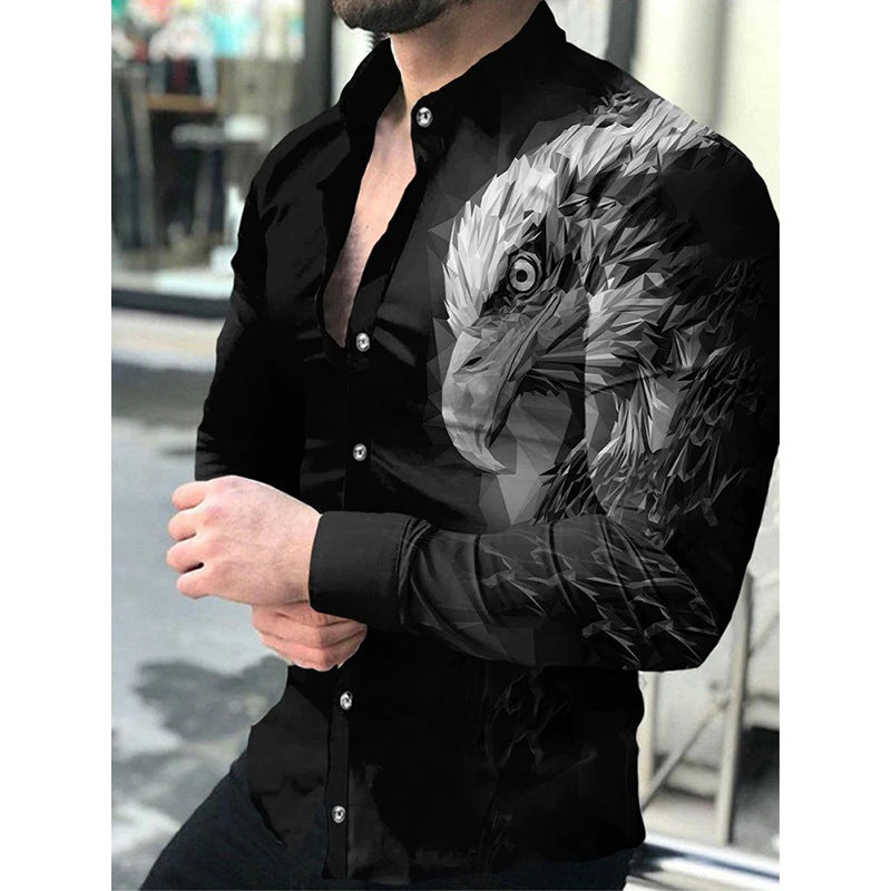 Large Size Men's Casual Fashion 3D Digital Printing Long Sleeve Shirt