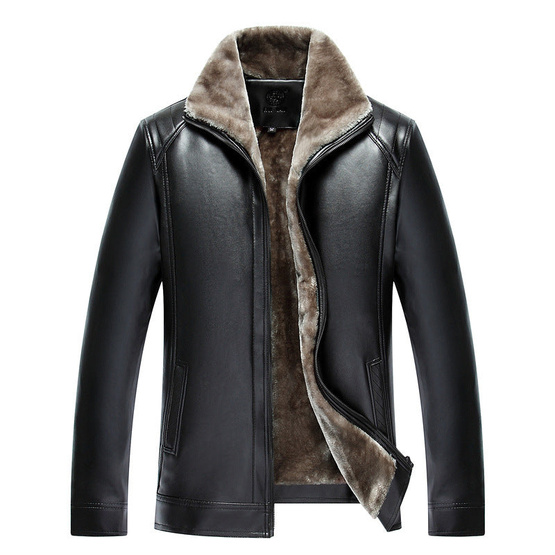 Men's Elegant Plush Thick Leather Cotton Jacket  For Winter