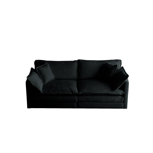 Black Chenille Modern Fabric Loveseat Sofa Couch For Living Room, 2-Seat With 4 Pillows