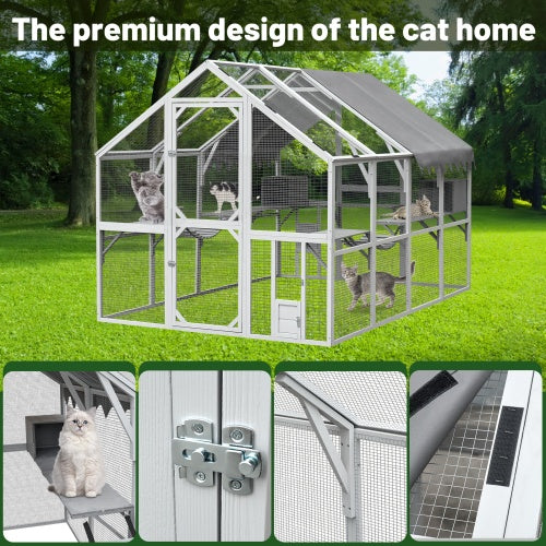 Large Waterproof Cat Fence Cover 110" Outdoor Kitten Play Area with Platform