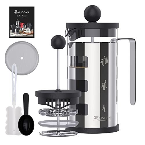 French Press Cafetiere 4 Cups, Stainless Steel Body Shell Coffee Maker- Heat Resistant - Stainless Steel Filter - To Start the Day and End the Afternoon