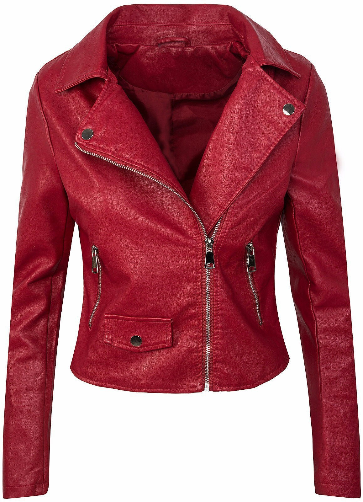 Women's Chic Slim PU Leather Fall Winter Coat With Short Zipper