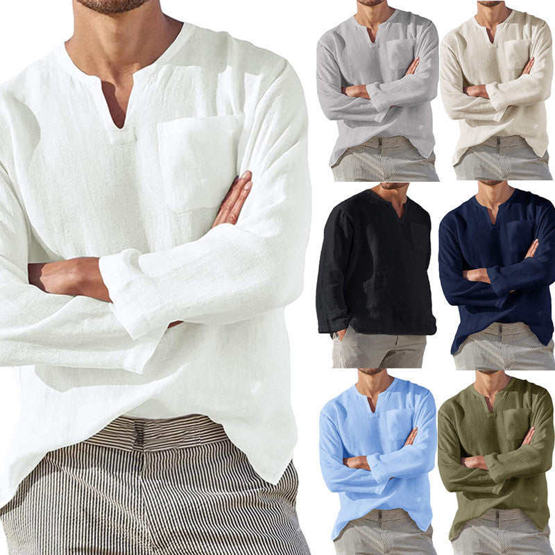 Men's Long Sleeve V-neck Shirt | Casual Beach Clothing