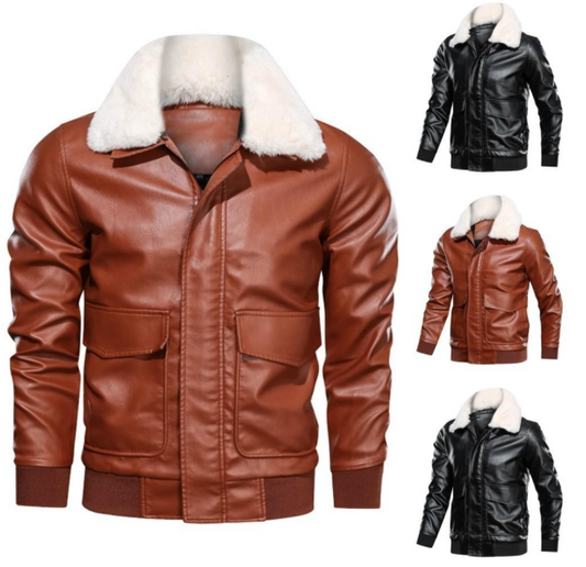 Thin Men's Lapel Large Pocket Pu Leather Jacket Large Size Motorcycle Washed Leather Jacket