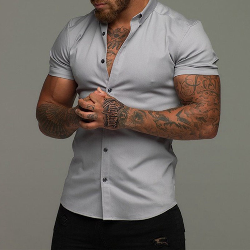 Men's Lapel Shirt Stretch Thin Solid Color Athleisure