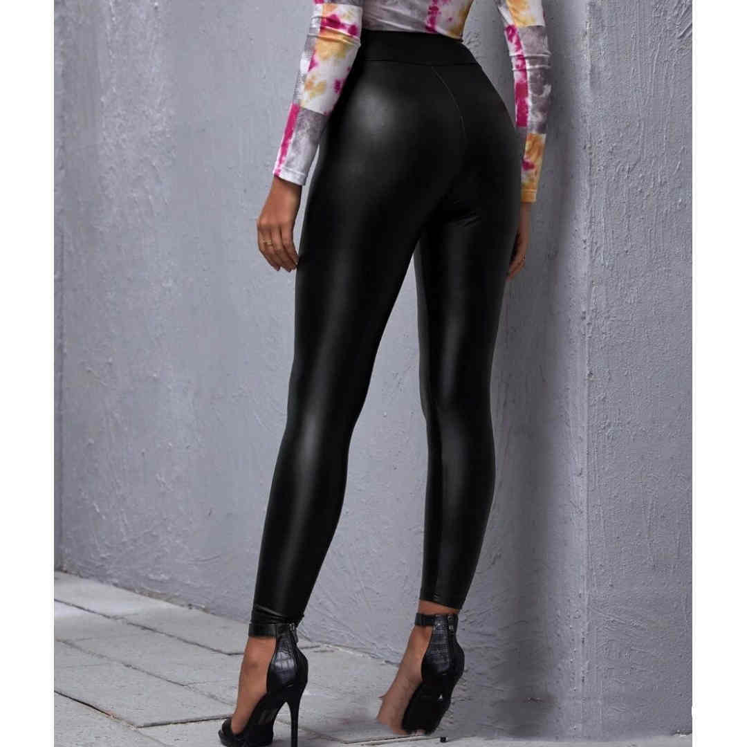 Women's Mid-waist Pu Slim Leather Pants | Tight-fitting Hip Sexy Female Leggings