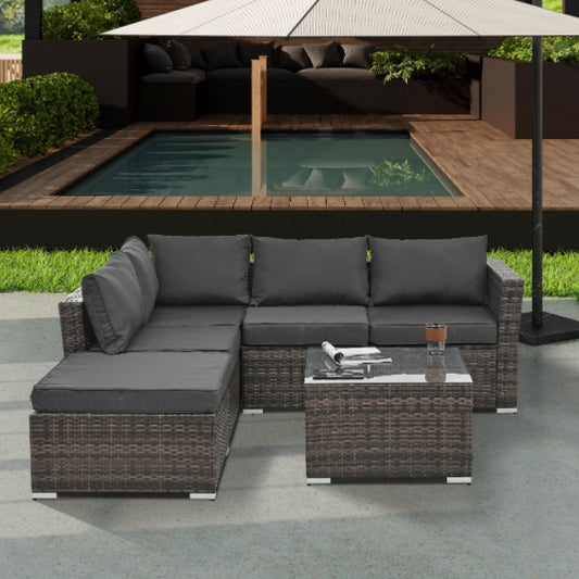 4 Set Wicker Furniture With Tempered Glass Coffee TablePatio | Brown Outdoor Furniture