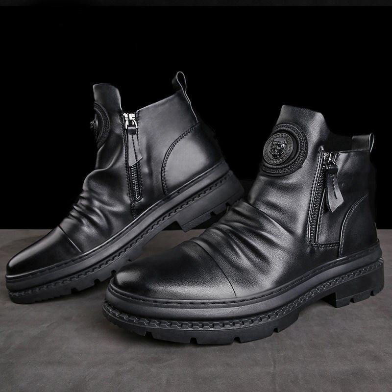 Men's Black High-top Tactical Military Boots For Increase Height And Keep Warm