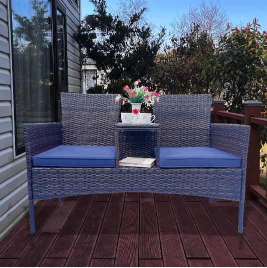 Comfortable Wicker Terrace Conversation Furniture Set, Outdoor with Removable Cushion and Table, Tempered Glass Top